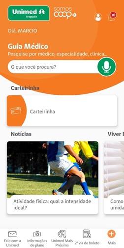 Aplicativo para Celular para acesso a Carterinha da UNIMED